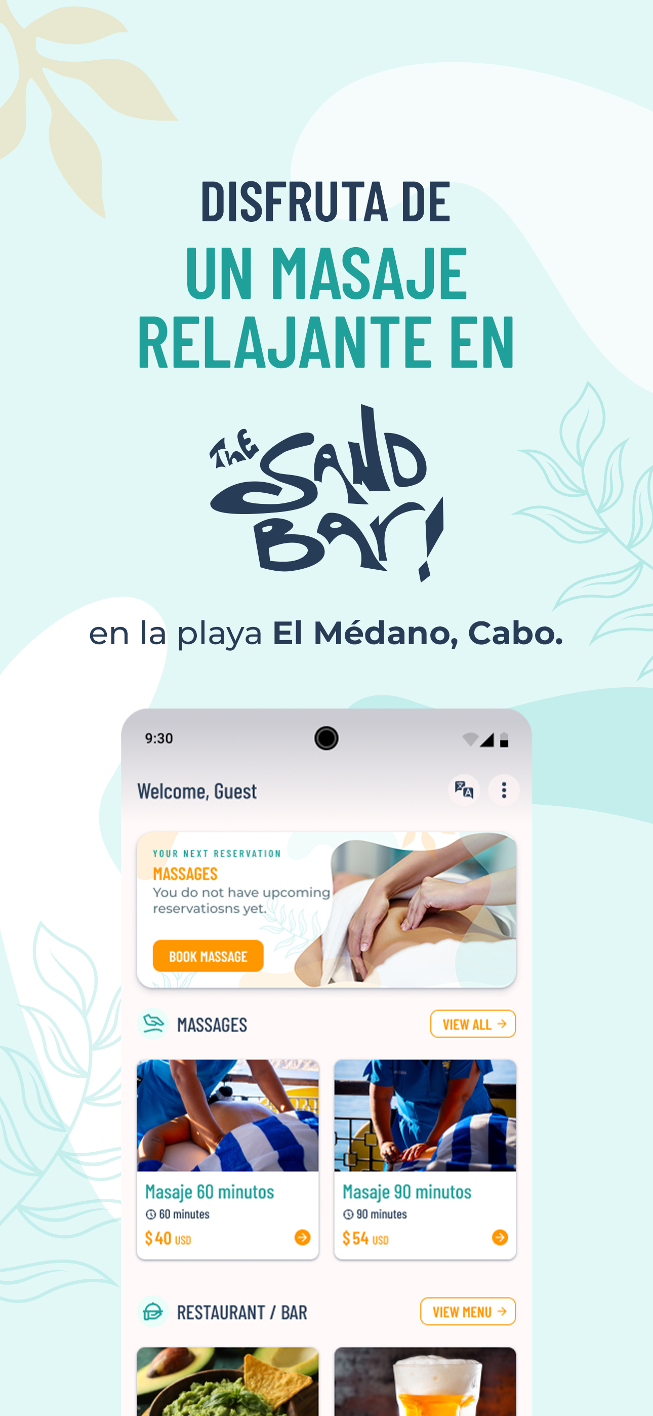 Official app screenshot showing The Sand Bar home